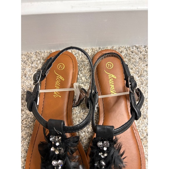 New Y2K Flourish Black Sandals with Feathers & Gems – Size 7.5 - Picture 3 of 5